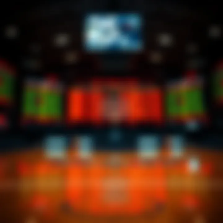 A basketball court with betting odds displayed