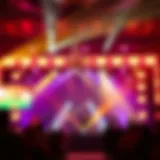 Vibrant Stage Performance in Vegas A vibrant stage with colorful lights showcasing a live performance