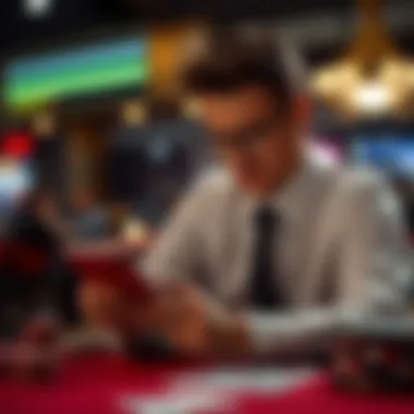 A gambler strategizing over a betting app while analyzing promotional offers