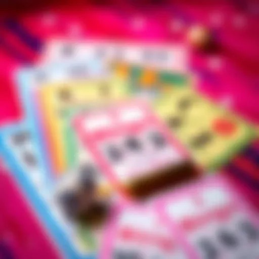 Colorful bingo cards arranged on a vibrant background