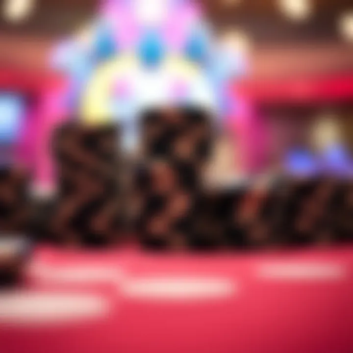 Close-up of poker chips stacked high, symbolizing high stakes.