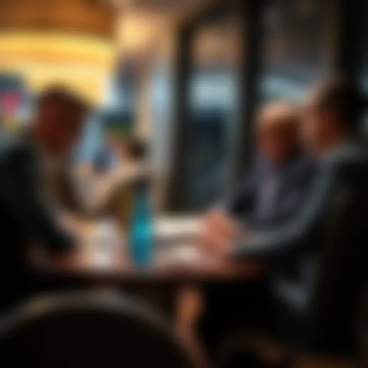 Management team discussing strategies in a modern office setting