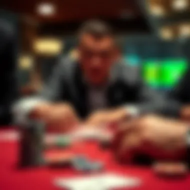 Intense poker game with chips and cards on the table