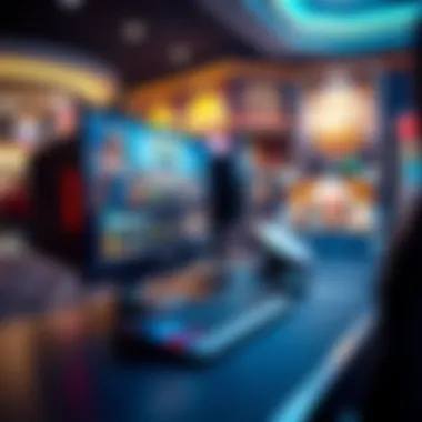 Modern Gaming Setup for Casino Games A sleek gaming setup featuring a PC and casino game graphics