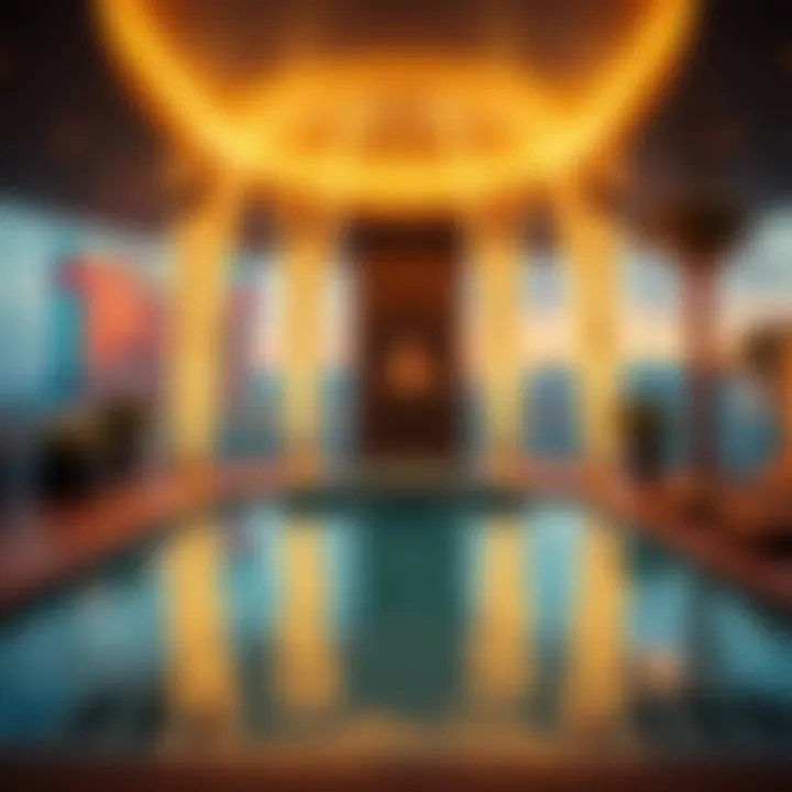 Luxurious pool area of Circa with a stunning view of downtown Las Vegas