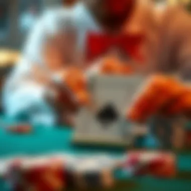 Close-up of a poker card protector in use during a game.