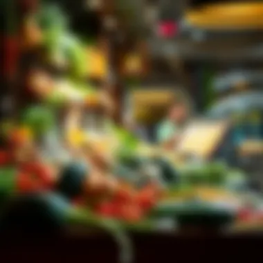 Vibrant food market display with an array of fresh ingredients