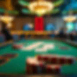 A digital representation of a Texas Hold'em poker table with chips and cards vividly displayed.