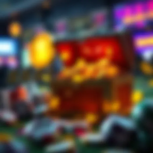 Illustration of a treasure chest filled with casino coupon codes