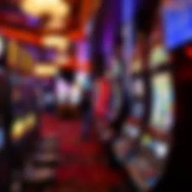 Close-up of diverse slot machines lined up in a bustling gaming area