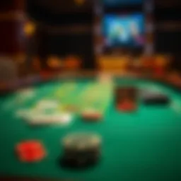 A classic blackjack table layout showcasing cards and chips