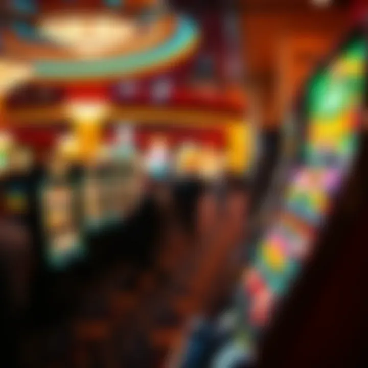 A bustling casino floor with slot machines and players