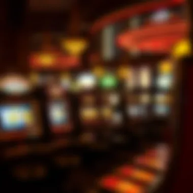A nostalgic view of an old casino floor featuring traditional slot machines