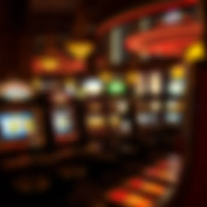 A nostalgic view of an old casino floor featuring traditional slot machines