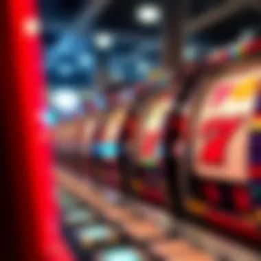 A close-up view of spinning slot reels with symbols indicating low stake gaming