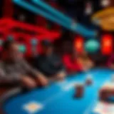 A digital poker table showcasing various player avatars and cards in play