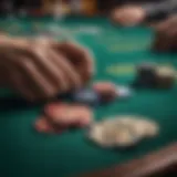 A vibrant poker table with various chips and cards