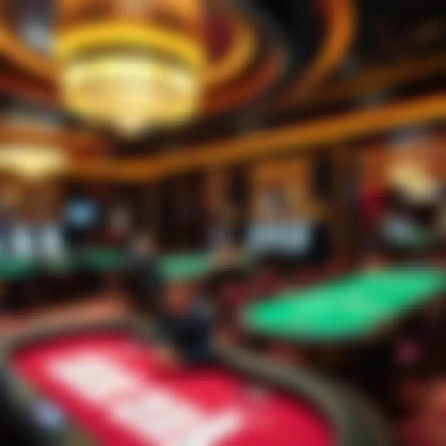 A luxurious casino interior showcasing vibrant poker tables