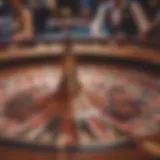 A roulette wheel in a vibrant casino environment