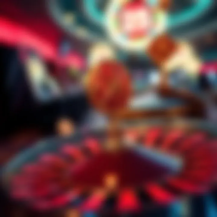 An artistic representation of luck and chance symbols surrounding a roulette wheel