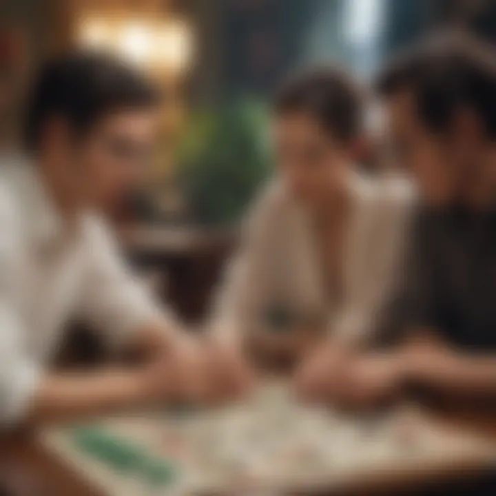 An engaging scene of players strategizing during a mahjong game