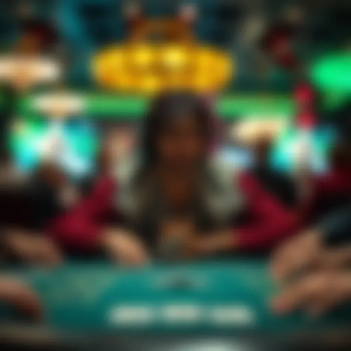 A high-stakes poker table during a televised tournament showcasing intense focus.