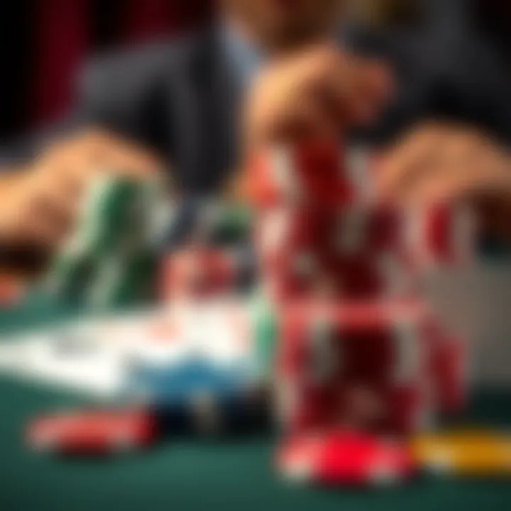 A close-up of poker chips and cards, emphasizing strategic gameplay elements.