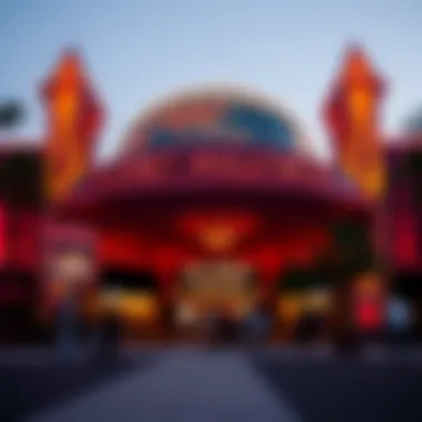 The vibrant exterior of Planet Hollywood showcasing its unique design