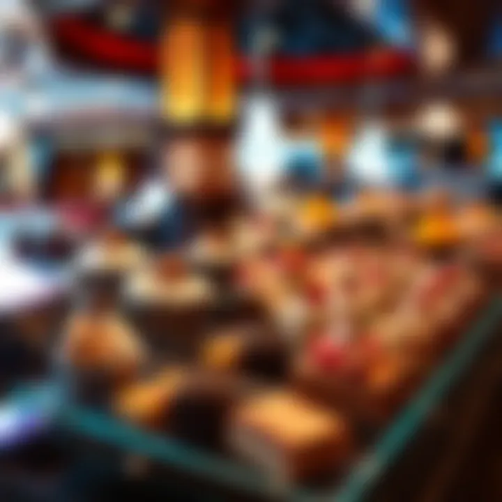 Gourmet dessert section featuring an assortment of decadent treats