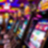 A close-up view of a classic slot machine with vibrant graphics and spinning reels.