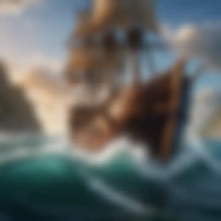 Artistic depiction of the thematic elements within the Uncharted Seas game, featuring oceanic graphics