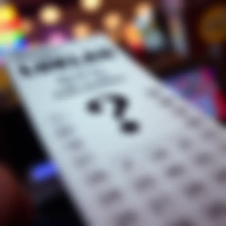 A close-up of a lottery ticket with a question mark