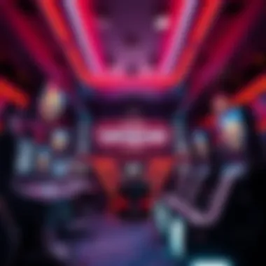 The interior of a high-tech virtual reality attraction, featuring advanced equipment and energetic ambiance