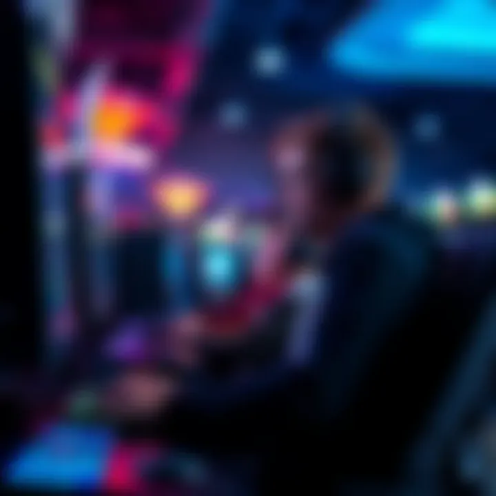 An engaging scene of a gamer immersed in a competitive online environment, winning rewards.