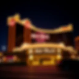 Illuminated exterior view of the Hard Rock Hotel & Casino New Jersey at night