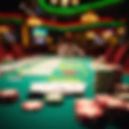 A vibrant table layout for Deuces and Jokers Wild showcasing colorful cards and chips