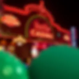 The exterior view of Hustler Casino showcasing its vibrant atmosphere