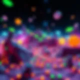 An alien landscape filled with vibrant symbols from Invader Planet Moolah