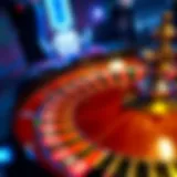 Overview of a roulette wheel with vibrant colors and betting options