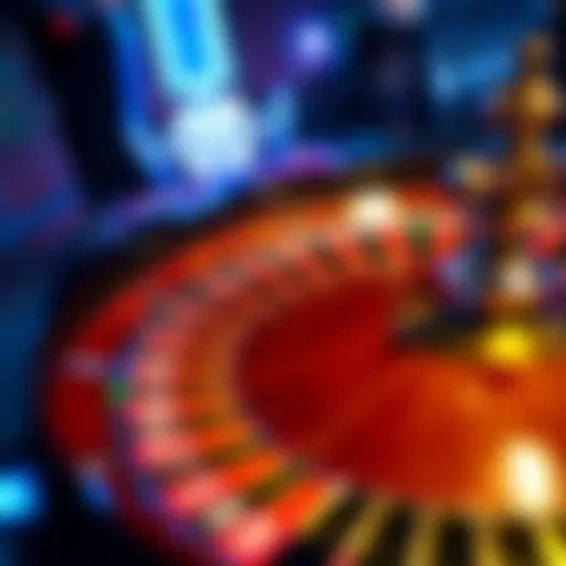 Overview of a roulette wheel with vibrant colors and betting options