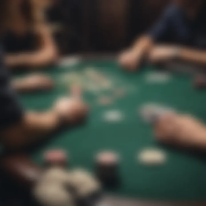 An engaging poker table with players intensely focused on the game