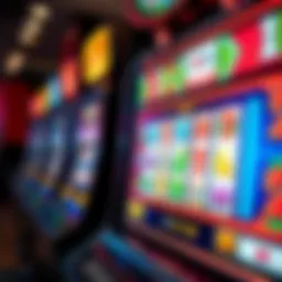 A close-up view of a modern slot machine displaying vibrant graphics and symbols