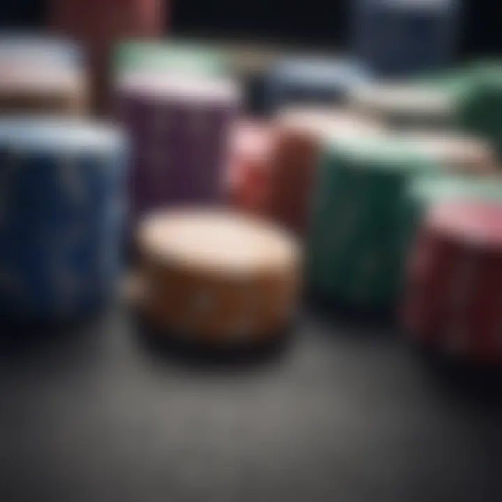 A close-up of colorful poker chips during a high-stakes game