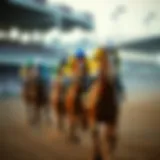 Colorful horses racing at the Kentucky Derby