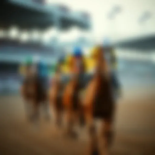 Colorful horses racing at the Kentucky Derby