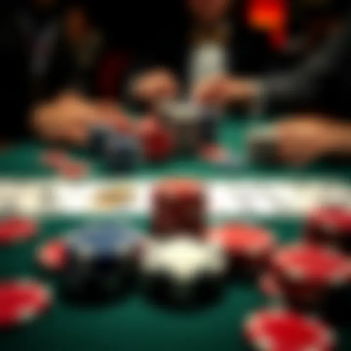 Strategic poker chips and cards laid out for gameplay.