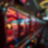 A close-up view of a classic Vegas slot machine showcasing its intricate design and lights