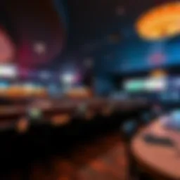 A panoramic view of the Shelbyville Casino sportsbook highlighting its modern design and layout.