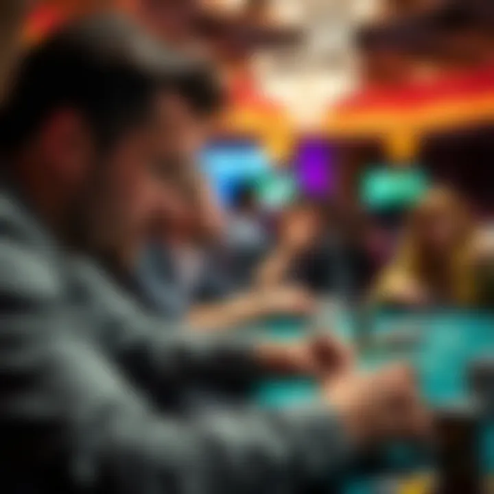 Focused Player in Card Game Strategy Close-up of a focused player strategizing in a card game