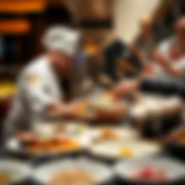 Gourmet Dishes Curated at Las Vegas Buffets A chef curating a selection of gourmet dishes at a buffet